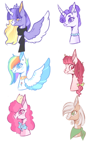 Size: 1112x1775 | Tagged: safe, artist:lilywolfpie-yt, derpibooru import, applejack, fluttershy, pinkie pie, rainbow dash, rarity, twilight sparkle, twilight sparkle (alicorn), alicorn, pony, alternate design, image, mane six, nose piercing, nose ring, piercing, png, simple background, transparent background, twitterina design