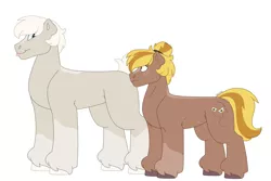 Size: 1280x854 | Tagged: safe, artist:itstechtock, derpibooru import, oc, oc:golden anjou, oc:pippin apple, unofficial characters only, earth pony, pony, female, image, jpeg, male, mare, offspring, parent:big macintosh, parent:marble pie, parents:marblemac, simple background, stallion, white background