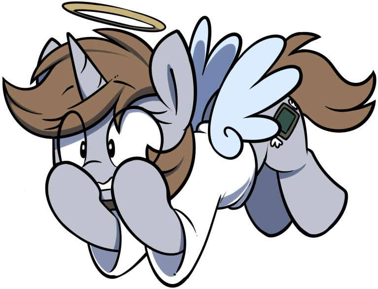 Size: 767x586 | Tagged: safe, artist:shinodage, oc, oc:littlepip, unicorn, fallout equestria, angelic wings, clothes, covering mouth, cute, eye clipping through hair, halo, image, png, shoulder angel, simple background, transparent background, wide eyes, wings