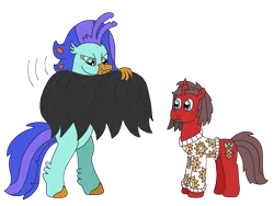 Size: 3264x2448 | Tagged: safe, artist:supahdonarudo, derpibooru import, oc, oc:ironyoshi, oc:sea lilly, unofficial characters only, classical hippogriff, hippogriff, unicorn, vampire, cape, clothes, costume, fangs, image, png, simple background, spooky, sweater, transparent background