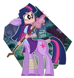 Size: 2755x2893 | Tagged: safe, artist:maxytoon, derpibooru import, twilight sparkle, centaur, hybrid, unicorn, centaur twilight, centaurified, clothes, dungeons and dragons, eared humanization, female, high res, image, mage, magic, magic aura, mane six, outline, partial background, pen and paper rpg, png, ponytaur, rpg, solo, species swap, staff, tail, tail wrap, white outline