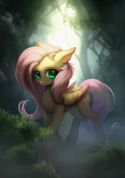 Size: 1400x2000 | Tagged: safe, artist:zetamad, derpibooru import, fluttershy, pegasus, pony, female, forest, image, jpeg, mare, solo, standing, tree