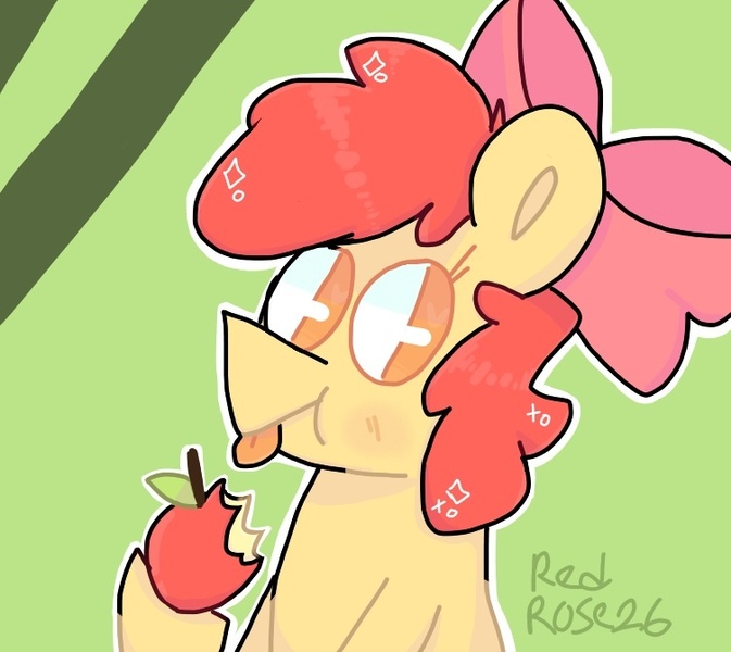 Size: 753x671 | Tagged: safe, artist:redrose26, derpibooru import, apple bloom, earth pony, pony, :p, apple, female, filly, food, image, jpeg, solo, tongue out