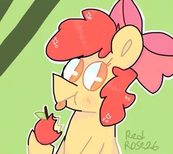 Size: 753x671 | Tagged: safe, artist:redrose26, derpibooru import, apple bloom, earth pony, pony, :p, apple, female, filly, food, image, jpeg, solo, tongue out