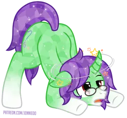 Size: 900x838 | Tagged: safe, artist:jennieoo, derpibooru import, oc, oc:crescent star, crystal pony, pony, ass up, challenge, face down ass up, fallen, glasses, image, jacko challenge, meme, png, simple background, solo, transparent background, vector