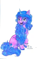 Size: 1498x2295 | Tagged: safe, artist:zobaloba, derpibooru import, izzy moonbow, oc, pony, unicorn, spoiler:g5, fanart, g5, image, instagram, jpeg, my little pony, traditional art