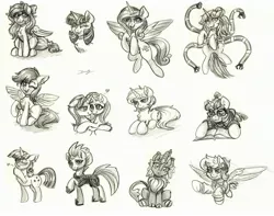 Size: 3192x2520 | Tagged: safe, artist:dandy, derpibooru import, moondancer, rainbow dash, starlight glimmer, trixie, twilight sparkle, twilight velvet, oc, kirin, pony, unicorn, :3, bow, chest fluff, doctor octopus, female, hair bow, headphones, hug, image, jpeg, lesbian, looking at you, one eye closed, shipping, sketch, smiling, spread wings, startrix, wings, wink