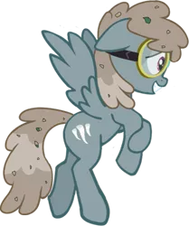 Size: 487x583 | Tagged: safe, artist:azgchip, derpibooru import, dust devil, pegasus, pony, background pony, debris, digital art, ear down, female, flying, goggles, grin, image, mare, nervous, png, sheepish grin, simple background, smiling, solo, spread wings, transparent background, wings