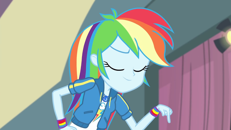 Size: 3410x1920 | Tagged: safe, derpibooru import, screencap, rainbow dash, constructive criticism, equestria girls, equestria girls series, clothes, constructive criticism: rainbow dash, cutie mark, cutie mark on clothes, eyes closed, female, geode of super speed, hand on hip, high res, hoodie, image, jewelry, jpeg, magical geodes, necklace, smiling, solo
