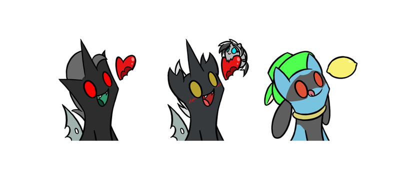 Size: 970x418 | Tagged: safe, artist:srmario, derpibooru import, oc, oc:platan, changeling, riolu, bust, changeling oc, food, heart, image, lemon, licking, licking lips, male, png, pokémon, simple background, smiling, tongue out, white background