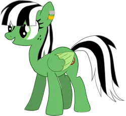 Size: 831x766 | Tagged: safe, artist:vilkathewolf, derpibooru import, oc, oc:viridescent wings, unofficial characters only, pegasus, pony, ear piercing, earring, folded wings, freckles, green eyes, image, jewelry, looking sideways, pegasus oc, piercing, png, simple background, smiling, solo, standing, transparent background, wings