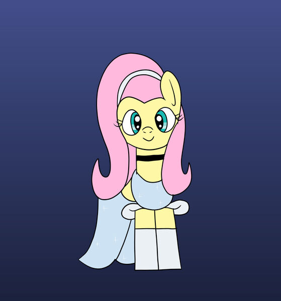 Size: 1280x1374 | Tagged: safe, artist:platinumdrop, derpibooru import, fluttershy, cinderella, clothes, dress, gown, gradient background, image, jpeg, request, simple background, solo