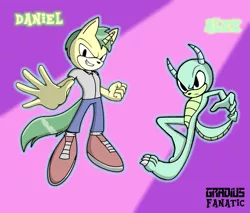 Size: 1345x1145 | Tagged: safe, artist:gradiusfanatic, derpibooru import, oc, oc:alex, oc:daniel, unofficial characters only, anthro, dragon, pony, unicorn, image, male, png, sonic style, sonic the hedgehog (series), sonicified
