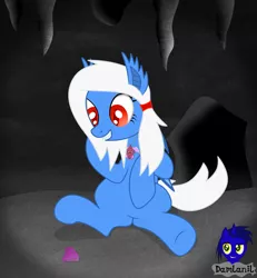 Size: 3840x4154 | Tagged: safe, artist:damlanil, derpibooru import, oc, oc:snowy clouddancer, bat pony, pony, bat wings, cave, collar, commission, diamond, ear fluff, gemstones, high res, image, png, red eyes, show accurate, sitting, slit eyes, smiling, solo, vector, wings