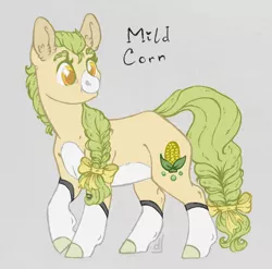 Size: 1080x1067 | Tagged: safe, artist:skior, derpibooru import, oc, oc:mild corn, earth pony, pony, female, gray background, image, mare, png, simple background, solo