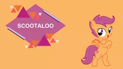 Size: 4400x2475 | Tagged: safe, artist:phucknuckl, derpibooru import, edit, editor:quoterific, scootaloo, pegasus, pony, bipedal, board, crossed arms, female, filly, high res, image, open mouth, png, solo, text, vector, wallpaper