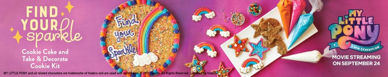 Size: 2560x512 | Tagged: safe, derpibooru import, g5, my little pony: a new generation, cake, cookie, cookie cake and take, food, icing bag, image, jpeg, my little pony: a new generation logo, no pony, official, rainbow, sparkles, sprinkles, text