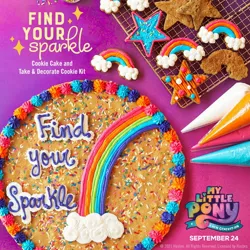 Size: 1080x1080 | Tagged: safe, derpibooru import, g5, my little pony: a new generation, cake, cookie, cookie cake and take, food, icing bag, image, jpeg, my little pony: a new generation logo, no pony, official, rainbow, sparkles, sprinkles, stars, text