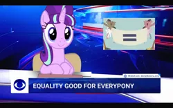 Size: 1084x677 | Tagged: safe, derpibooru import, edit, edited screencap, screencap, starlight glimmer, pegasus, pony, unicorn, the cutie map, chair, equal cutie mark, equal sign, equality, everypony, female, image, male, mare, meme, news, parody, png, poland, ponified meme, propaganda parody, sitting, sky, stallion, tvp, wrong