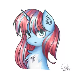 Size: 1080x1080 | Tagged: safe, artist:starflashing twinkle, derpibooru import, oc, unofficial characters only, pony, unicorn, blue eyes, chest fluff, cute, ear fluff, eye clipping through hair, horn, image, looking at you, png, simple background, solo, unicorn oc, white background