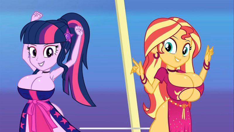 Size: 1920x1080 | Tagged: questionable, derpibooru import, edit, edited screencap, screencap, sci-twi, sunset shimmer, twilight sparkle, equestria girls, equestria girls series, i'm on a yacht, spoiler:eqg series (season 2), big breasts, bimbo, bimbo shimmer, bimbo sparkle, breasts, busty sunset shimmer, busty twilight sparkle, female, huge breasts, image, jpeg, wallpaper