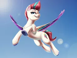 Size: 4000x3000 | Tagged: safe, artist:faline-art, derpibooru import, zipp storm, pegasus, pony, cloud, flying, g5, image, looking at you, open mouth, png, sky