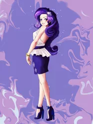 Size: 2048x2732 | Tagged: safe, artist:sjmarts, derpibooru import, kotobukiya, rarity, human, backless, clothes, dress, high heels, humanized, image, kotobukiya rarity, miniskirt, png, rarity peplum dress, shoes, shoulderless, skirt, sleeveless, solo, stiletto heels