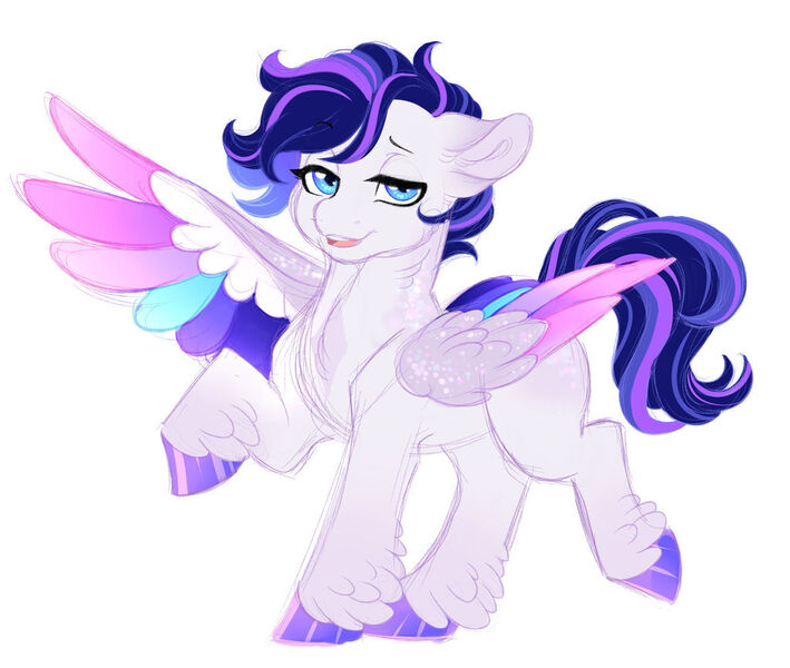 Size: 1024x866 | Tagged: safe, artist:azure-art-wave, derpibooru import, oc, oc:indigo luster, pegasus, pony, colored wings, image, jpeg, magical lesbian spawn, male, multicolored wings, offspring, parent:rainbow dash, parent:rarity, parents:raridash, simple background, solo, stallion, white background, wings