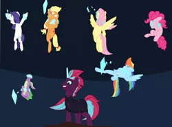 Size: 1280x945 | Tagged: safe, artist:benpictures1, artist:chedx, derpibooru import, applejack, fluttershy, pinkie pie, rainbow dash, rarity, spike, tempest shadow, dragon, earth pony, pegasus, pony, unicorn, comic:the storm kingdom, my little pony: the movie, bad end, bodysuit, brainwashing, clothes, covering face, crying, crystal of light, evil grin, female, general tempest shadow, grin, gritted teeth, hatless, image, inkscape, mare, missing accessory, png, smiling, upside down, vector