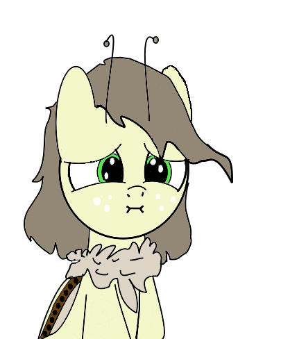 Size: 441x488 | Tagged: safe, artist:thegriffoncrimson, derpibooru import, insect, moth, mothpony, original species, pony, everyone, image, png, simple background, transparent background, worried