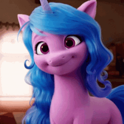 Size: 498x498 | Tagged: safe, derpibooru import, official, screencap, izzy moonbow, pony, unicorn, my little pony: a new generation, animated, female, g5, gif, image, mare, smiling, solo, tenor gif