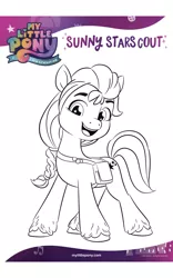 Size: 1500x2400 | Tagged: safe, derpibooru import, official, sunny starscout, earth pony, pony, my little pony: a new generation, amazon.com, badge, bag, black and white, coloring page, female, g5, grayscale, image, jpeg, mare, monochrome, my little pony: a new generation logo, outline, satchel, simple background, text, white background
