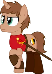 Size: 1572x2236 | Tagged: safe, artist:peternators, derpibooru import, edit, oc, oc:heroic armour, unofficial characters only, pony, unicorn, boots, bracer, clothes, colt, image, male, png, raised hoof, red mage, shoes, simple background, sword, teenager, transparent background, weapon
