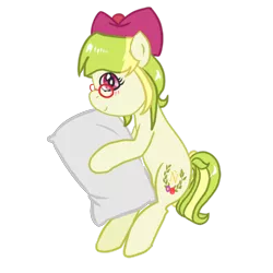 Size: 1000x1000 | Tagged: safe, artist:wrath-marionphauna, derpibooru import, oc, oc:aguamelon, bow, glasses, hair bow, hug, image, pillow, pillow hug, png, ponylatino, smiling, solo