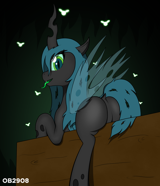 Size: 3700x4300 | Tagged: suggestive, artist:ob2908, derpibooru import, queen chrysalis, changeling, changeling queen, butt, dock, female, image, plot, png, solo, tongue out