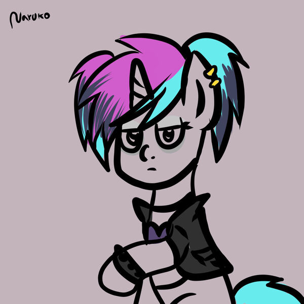 Size: 1024x1024 | Tagged: safe, artist:wrath-marionphauna, derpibooru import, oc, oc:luz, unicorn, bracelet, clothes, ear piercing, earring, goth, image, jacket, jewelry, jpeg, necklace, piercing, ponylatino, solo