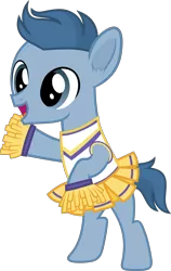 Size: 2523x4001 | Tagged: safe, artist:frownfactory, derpibooru import, perky prep, earth pony, pony, the cart before the ponies, cheerleader, cheerleader outfit, clothes, colt, crossdressing, image, male, png, pom pom, shirt, simple background, skirt, solo, transparent background, vector