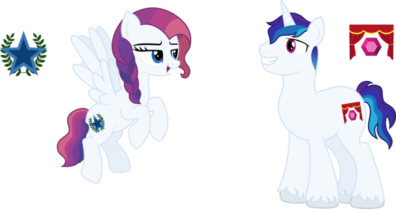 Size: 2831x1492 | Tagged: safe, artist:littlejurnalina, derpibooru import, oc, oc:valor, oc:victor, unofficial characters only, pegasus, pony, unicorn, female, image, magical lesbian spawn, male, mare, offspring, parent:rainbow dash, parent:rarity, parents:raridash, png, simple background, stallion, transparent background