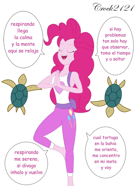 Size: 1280x1738 | Tagged: safe, artist:crock2121, derpibooru import, pinkie pie, turtle, equestria girls, clothes, female, image, jpeg, simple background, sleeveless, spanish, white background