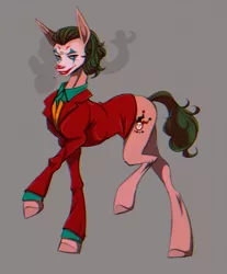Size: 2037x2465 | Tagged: safe, artist:1an1, derpibooru import, ponified, earth pony, pony, chromatic aberration, cigarette, clothes, crossover, gray background, high res, image, joker (2019), looking at you, makeup, male, png, simple background, smoking, solo, stallion, suit, the joker
