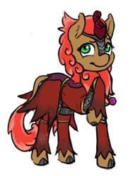 Size: 600x800 | Tagged: safe, artist:multiverseequine, derpibooru import, kirin oc, oc, oc:karma, unofficial characters only, kirin, armor, chainmail, clothes, curved horn, daybreak island, dreamworks face, female, horn, image, leonine tail, mare, png, raised hoof, robe, simple background, solo, standing, transparent background