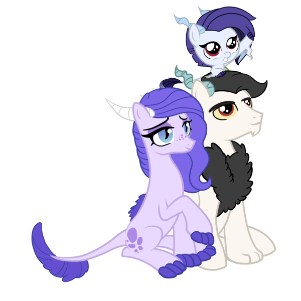 Size: 2449x2449 | Tagged: safe, artist:mlpartblossom, derpibooru import, oc, oc:crystal clarity, oc:identity, oc:prince illusion, dracony, hybrid, pony, kilalaverse, draconequus hybrid, family, female, image, interspecies offspring, male, mare, oc x oc, offspring, offspring shipping, offspring's offspring, parent:discord, parent:oc:crystal clarity, parent:oc:prince illusion, parent:princess celestia, parent:rarity, parent:spike, parents:dislestia, parents:oc x oc, parents:sparity, png, pony hat, shipping, simple background, stallion, straight, transparent background