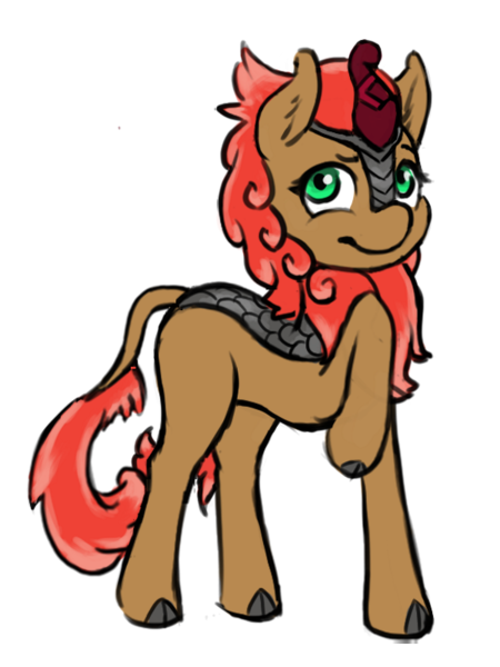 Size: 600x800 | Tagged: safe, alternate version, artist:multiverseequine, derpibooru import, kirin oc, oc, oc:karma, unofficial characters only, kirin, curved horn, daybreak island, dreamworks face, female, horn, image, leonine tail, mare, png, raised hoof, simple background, solo, standing, transparent background