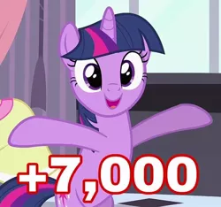 Size: 770x720 | Tagged: safe, derpibooru import, edit, edited screencap, screencap, twilight sparkle, pony, sweet and elite, 7000, bipedal, cropped, female, image, jpeg, mare, outstretched arms, solo