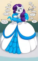 Size: 1250x2000 | Tagged: suggestive, artist:runningtoaster, derpibooru import, rarity, anthro, pony, unicorn, big breasts, breasts, brooch, busty rarity, clothes, dialogue, dress, female, gloves, gown, huge breasts, human to anthro, image, jewelry, long gloves, male to female, mare, offscreen character, open mouth, png, poofy shoulders, post-transformation, rule 63, solo, solo female, speech bubble, transformation, transgender transformation