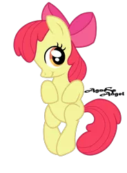 Size: 1400x1900 | Tagged: safe, artist:agnessangel, derpibooru import, apple bloom, earth pony, pony, apple bloom's bow, bipedal, bow, cute, deviantart watermark, female, filly, hair bow, image, obtrusive watermark, png, simple background, solo, transparent background, watermark