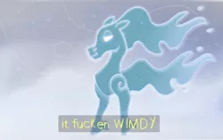 Size: 1917x1201 | Tagged: safe, artist:apatheticxaddict, derpibooru import, windigo, blizzard, image, intentional spelling error, meme, png, ponified animal photo, snow, snowfall, solo, subtitles, vulgar, wind, windy