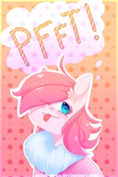 Size: 800x1200 | Tagged: safe, artist:gnidagovnida, derpibooru import, oc, oc:fluffle puff, unofficial characters only, pony, ;p, alternate design, image, neck fluff, one eye closed, onomatopoeia, png, raspberry, raspberry noise, solo, tongue out