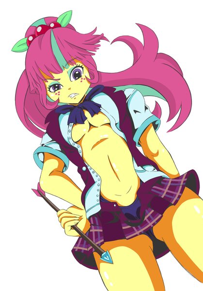 Size: 1431x2048 | Tagged: questionable, artist:genvibe1, artist:jennobasilicum, derpibooru import, sour sweet, equestria girls, friendship games, angry, annoyed, arrow, belly button, braless, breasts, busty sour sweet, cameltoe, clothes, crystal prep academy uniform, eyeshadow, female, freckles, image, jpeg, looking at you, looking down, looking down at you, makeup, open clothes, open shirt, panties, plaid skirt, pleated skirt, school uniform, sexy, shirt, simple background, skirt, solo, solo female, stupid sexy sour sweet, thighs, underboob, underwear, upskirt, vest, white background