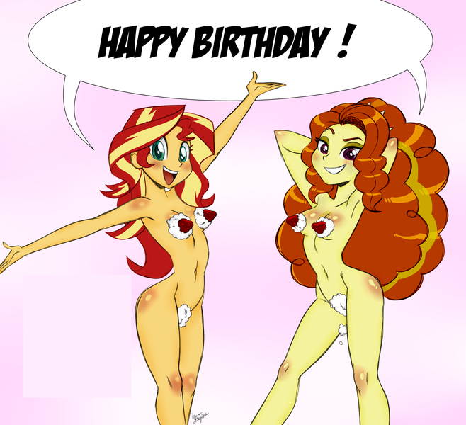 Size: 2646x2414 | Tagged: questionable, artist:aeolus06, banned from derpibooru, deleted from derpibooru, derpibooru import, unauthorized edit, adagio dazzle, sunset shimmer, oc, oc:ruby sword, equestria girls, birthday, birthday gift, birthday sex, blushing, breasts, canon x oc, colored, female, food, image, imminent group sex, imminent sex, male, png, shipping, straight, strawberry, sunsword, whipped cream, wingding eyes